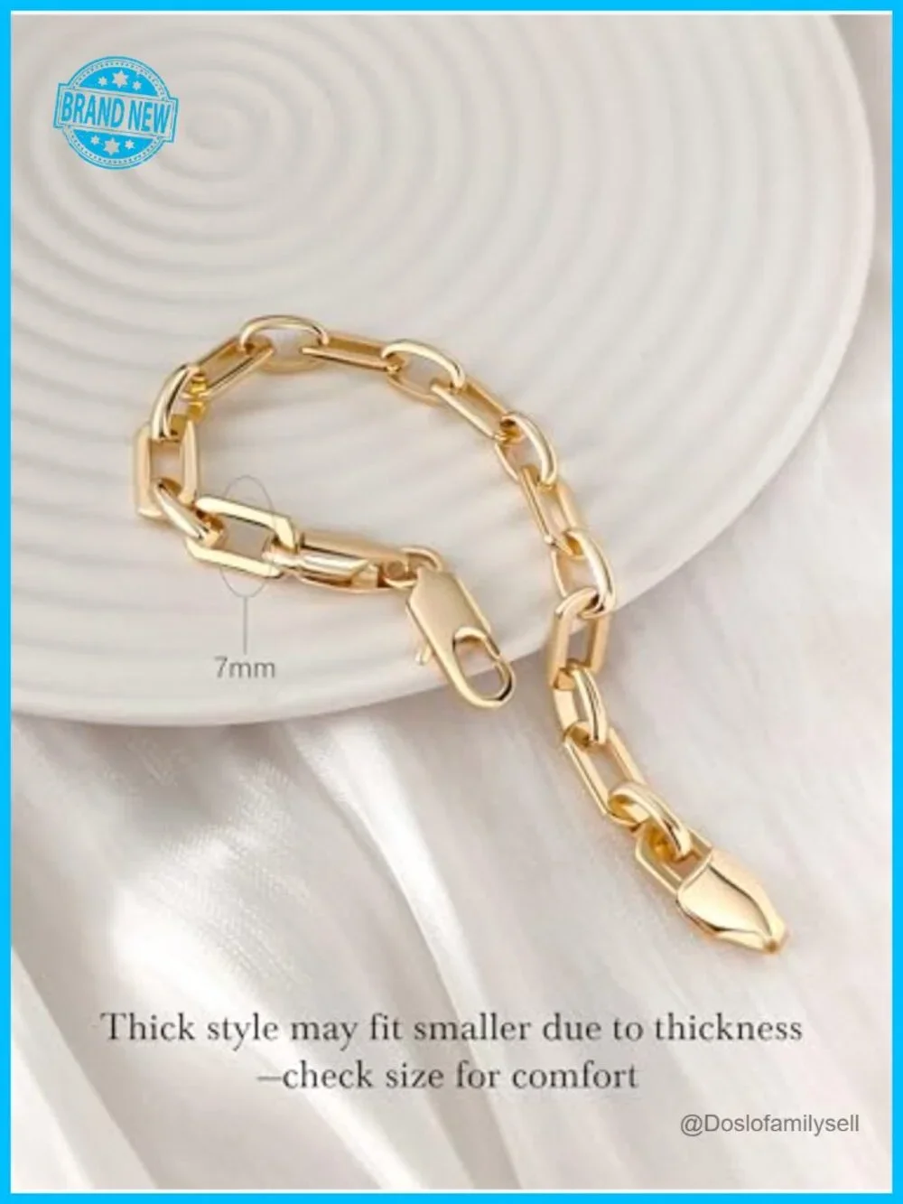 14K Gold Plated Paperclip Link Chain Bracelet Unisex Hypoallergenic Lobster